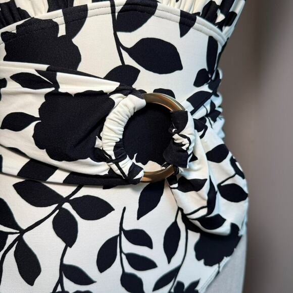 Kate Spade New York 'Geranium Grove' Belted Plunge Halter 1Pc Black White Floral - Picture 3 of 12